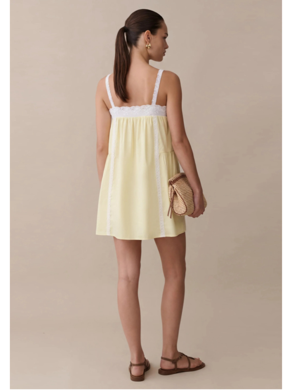 Women's kourt Florence Cotton Dress Yellow and White Lace Trim Mini Dress Size M - Picture 2 of 6